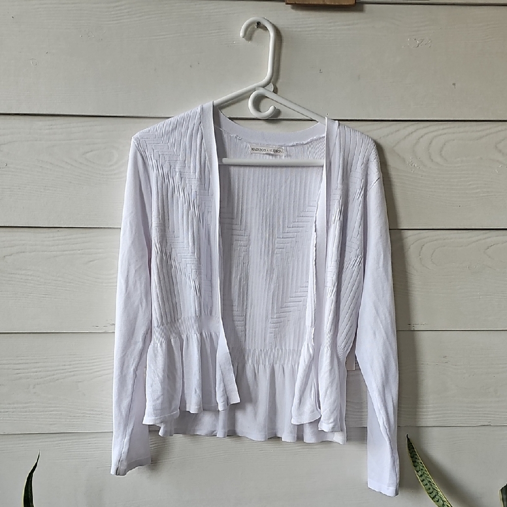 Madison + Hudson White Ribbed Open Cardigan